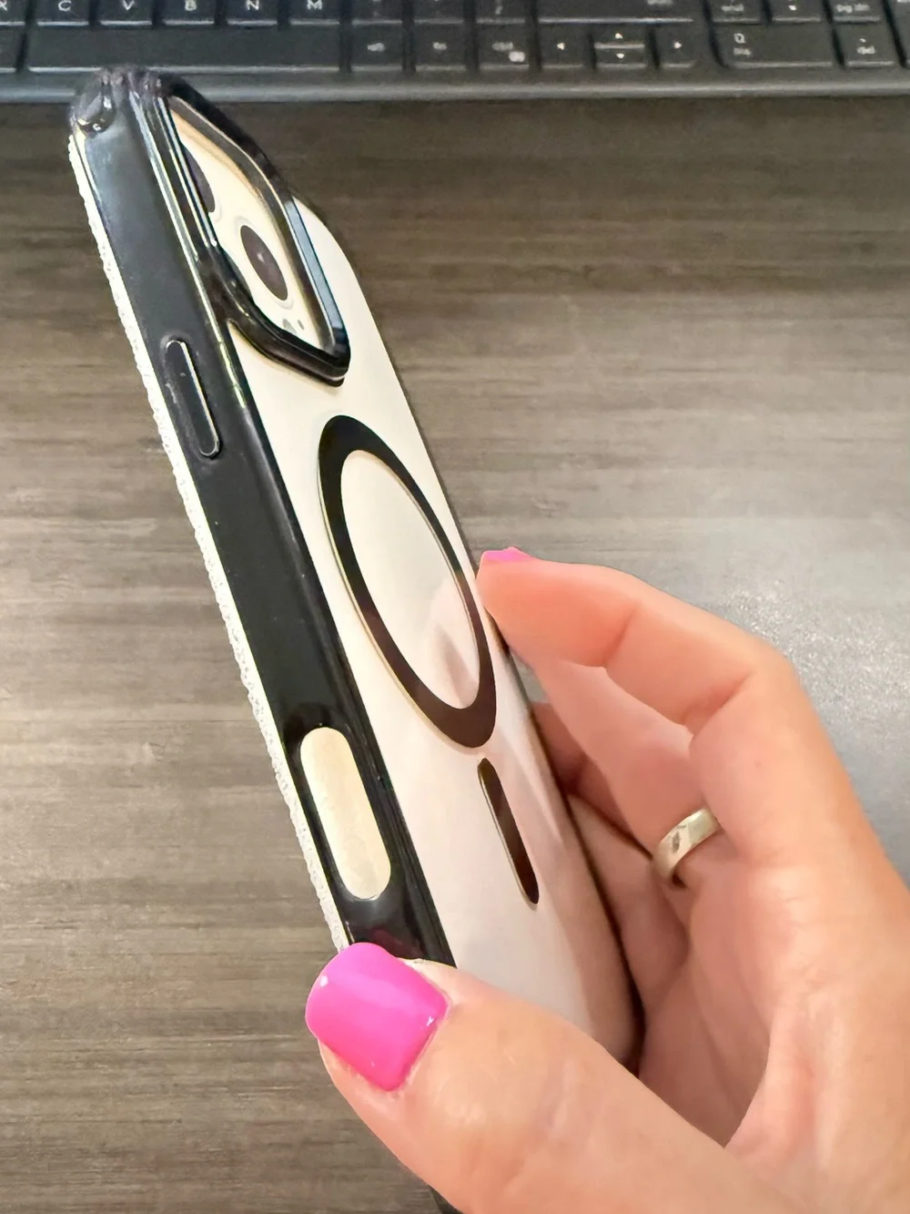 MagSafe-Compatible Clear Phone Case with Black Accents